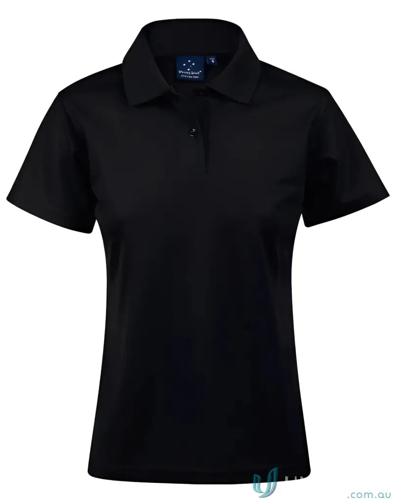 Ladies Verve Polo in black with two-button placket made from CoolDry® polyester mini