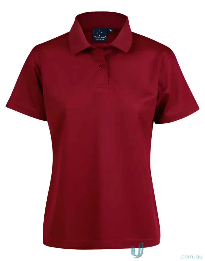 Ladies Verve Polo in deep red with classic collar and cooldry® polyester mini fabric