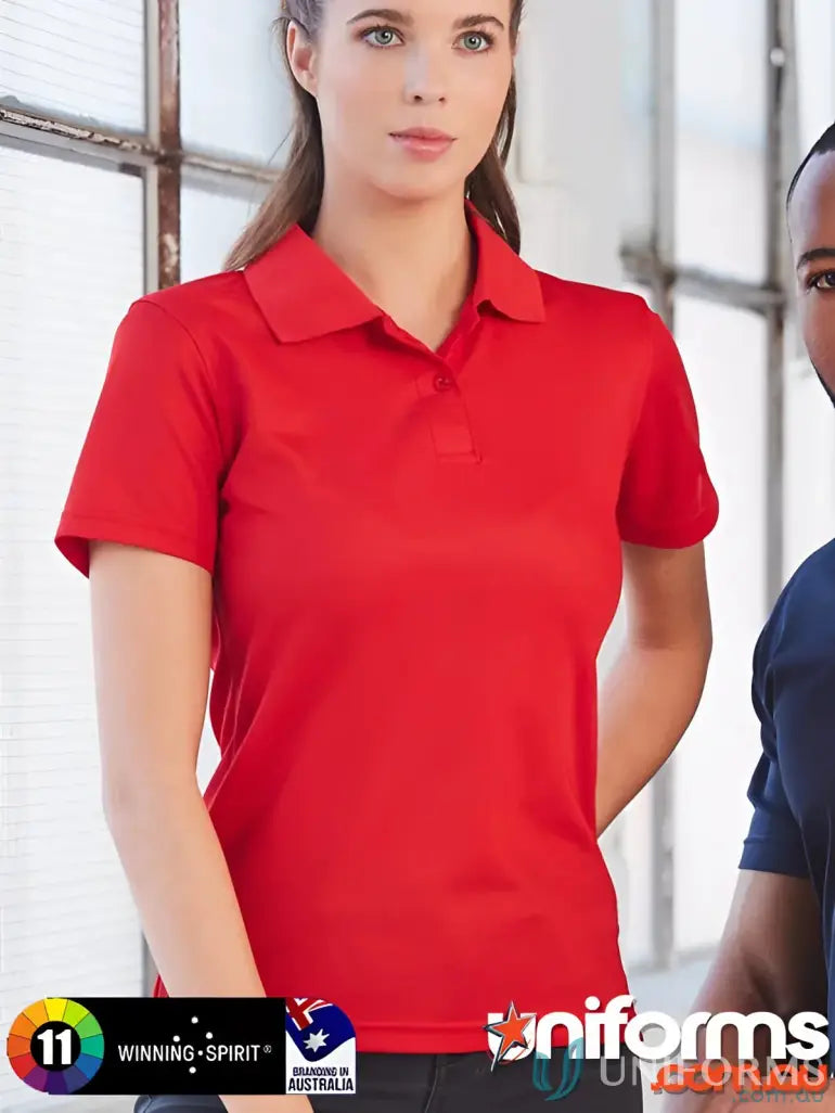 Red Ladies Verve Polo shirt with cooldry® polyester mini fabric and three-button placket