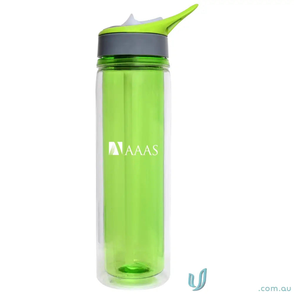 Green and clear Lakeland Tritan Insulated Water Bottle with Gray Lid, keeps drinks cold