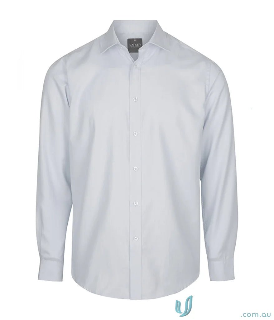 Light blue Landsdowne Micro Step LS Shirt with spread collar and white buttons