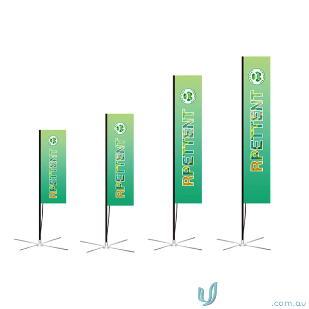 Four green printed rectangular flags perfect for uniforms or advertising use