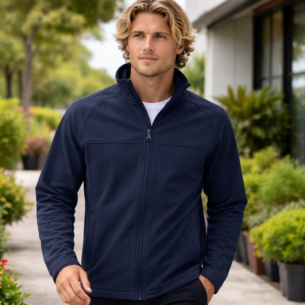 Navy blue full-zip Layer Softshell Jacket front view