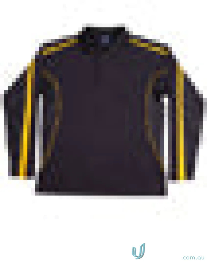 Black long-sleeved polo shirt with gold stripes from Legend Air L/S Polo, perfect for dry fashion long sleeve polo fans