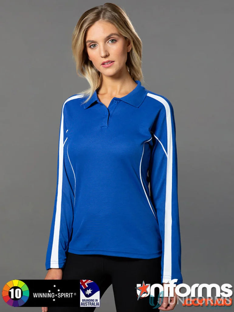 Blue long-sleeved polo shirt from Legend Air L/S Polo, true dry fashion long sleeve polo
