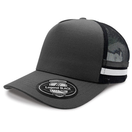 Legend black premium cotton twill trucker hat with white side stripe