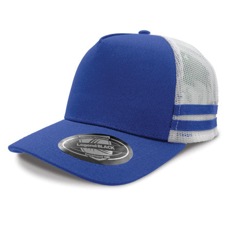 Legend Striped Trucker Hat in premium cotton twill with blue stripes