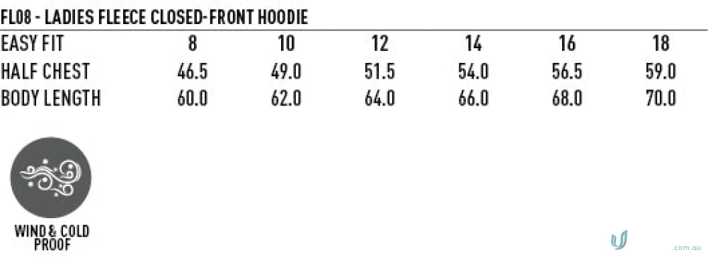 Ladies fleece hoodie size chart for LIDS Navy Hoodie, perfect for uniforms or workwear