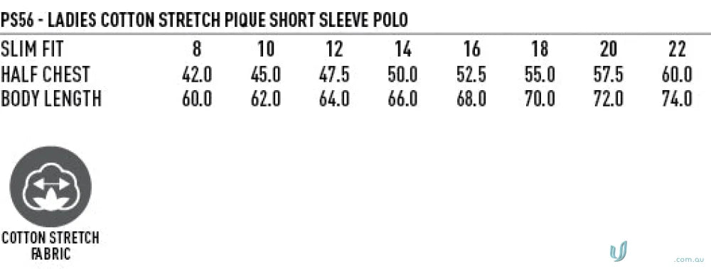 Ladies polo size chart for LIDS Navy Polo made with cotton stretch workwear uniforms