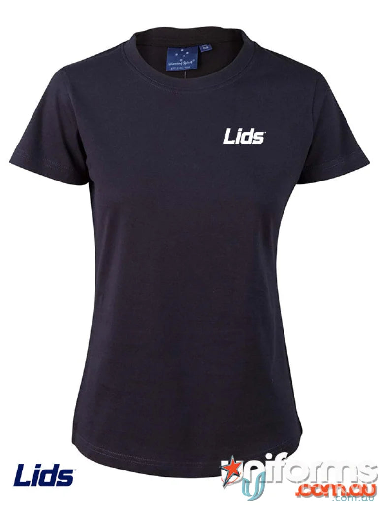 Navy blue LIDS Ladies Navy Tee made from combed cotton, perfect for uniforms or workwear