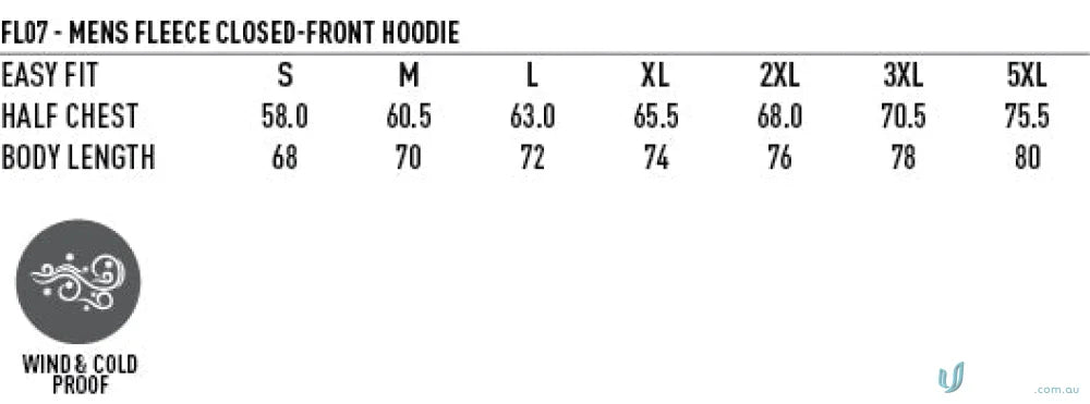 Clothing size chart for LIDS PRINT Adult Navy Hoodie work uniforms and workwear