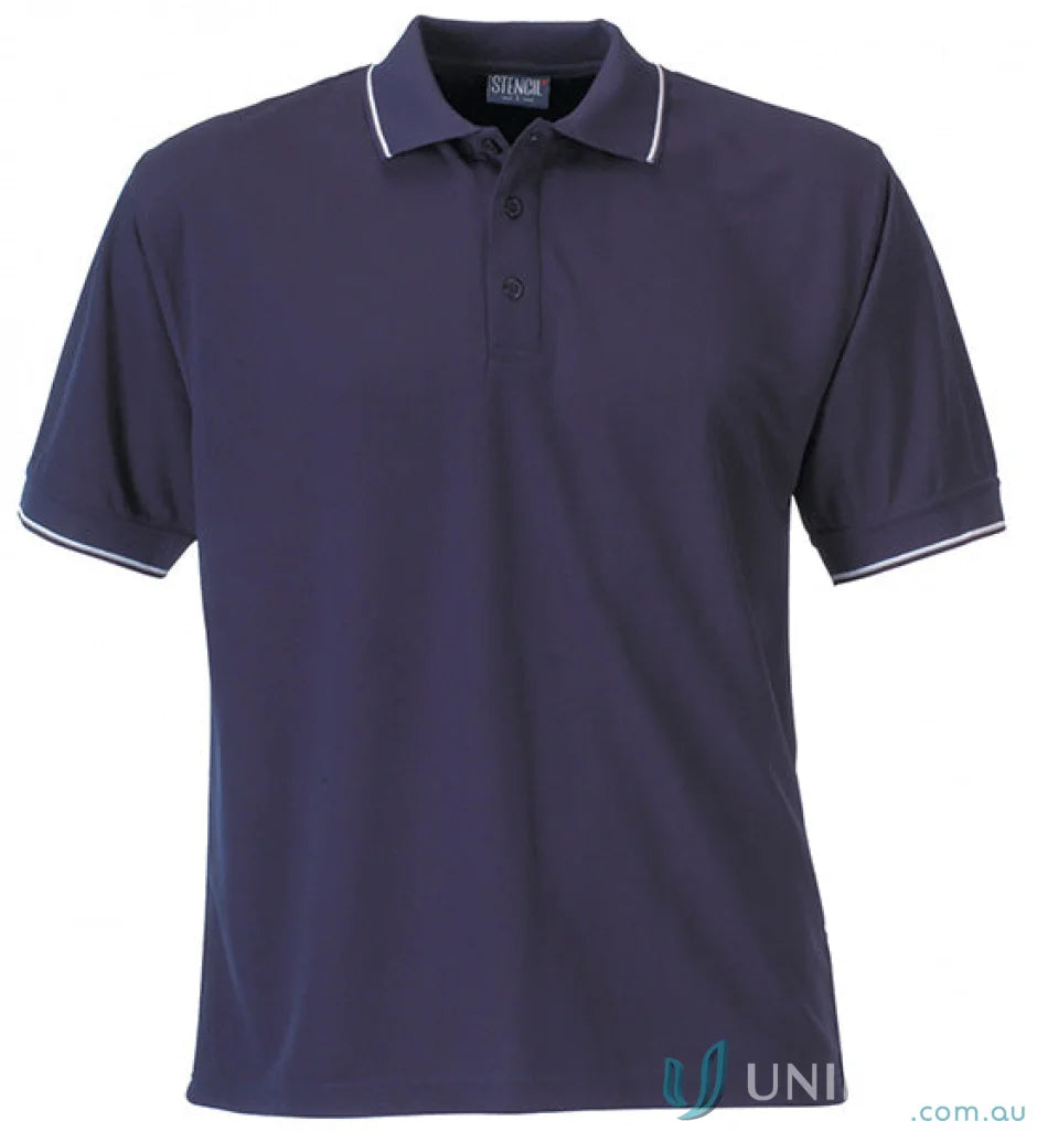 Navy polo shirt with white trim from Light Weight Cool Dry Polo collection, perfect for uniforms