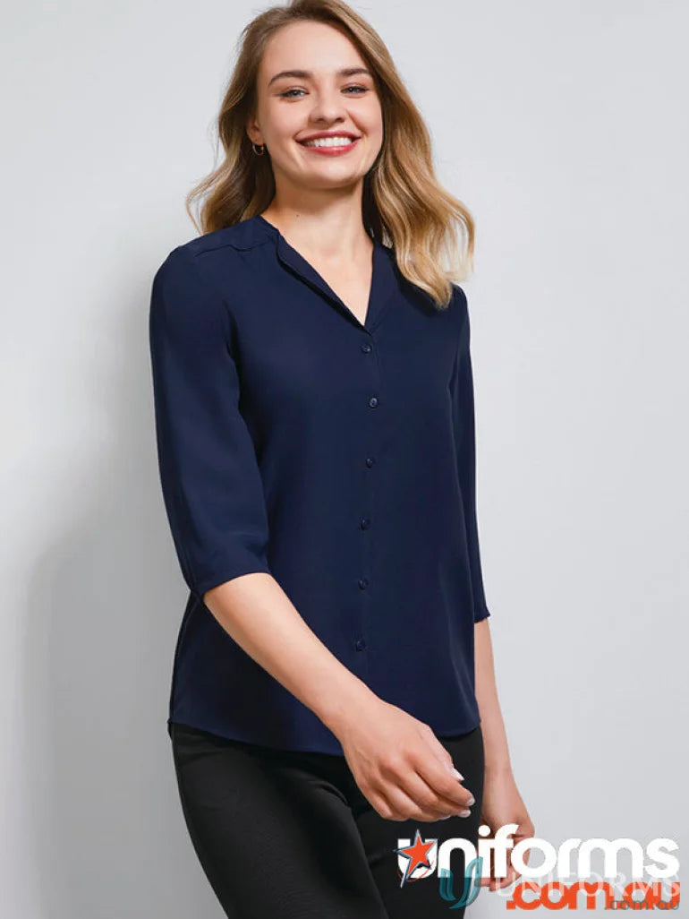 Navy blue Lily Ladies Longline Blouse from Biz Collection perfect for chic looks