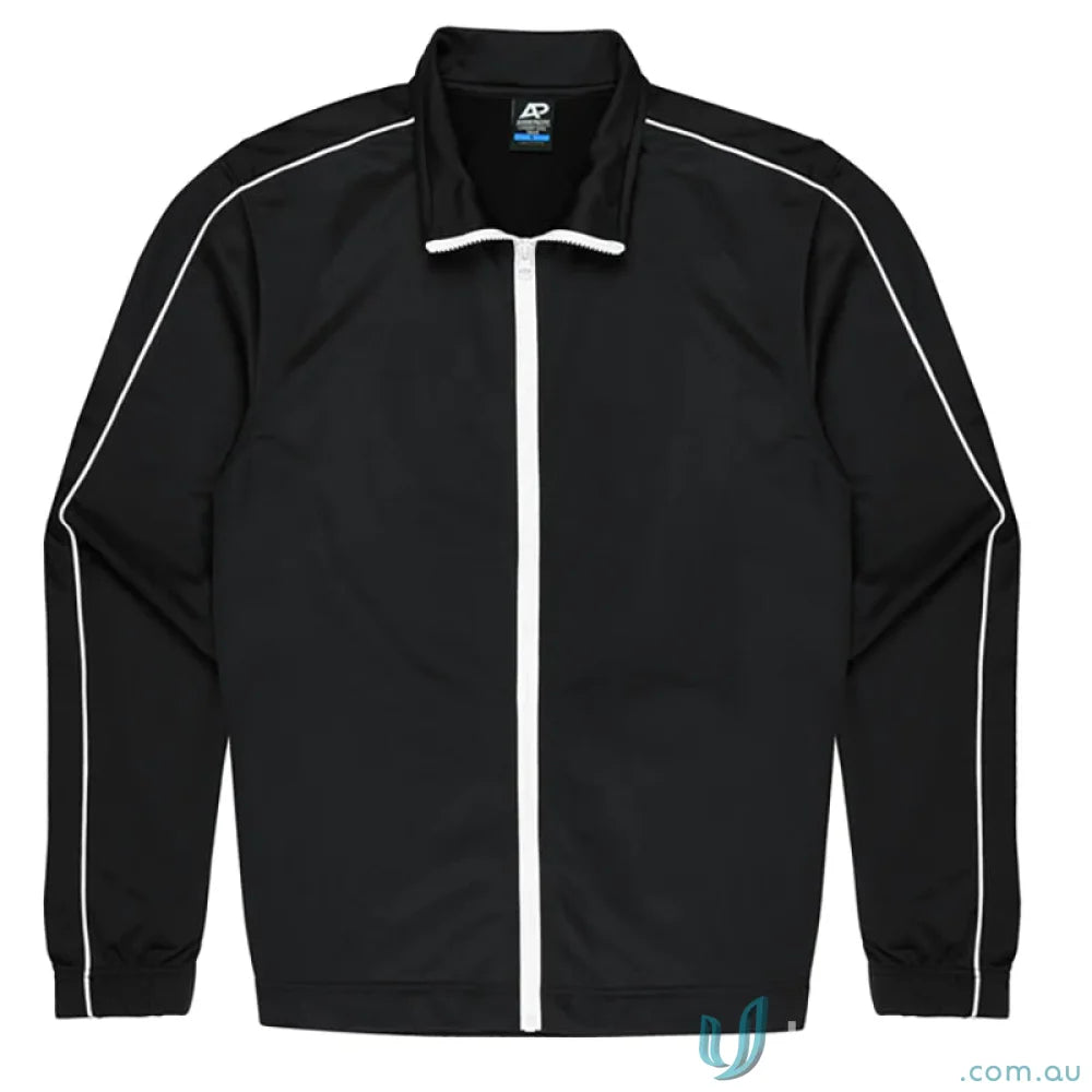 Black track jacket with white trim from Liverpool Kids Jackets, perfect for uniforms