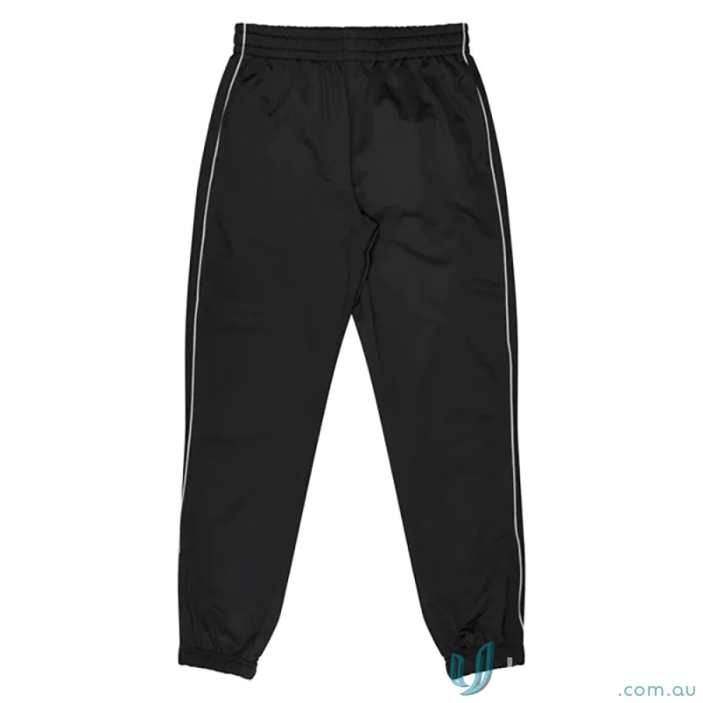 Liverpool Mens Pants in brushed poly knit, black track pants with white side stripes