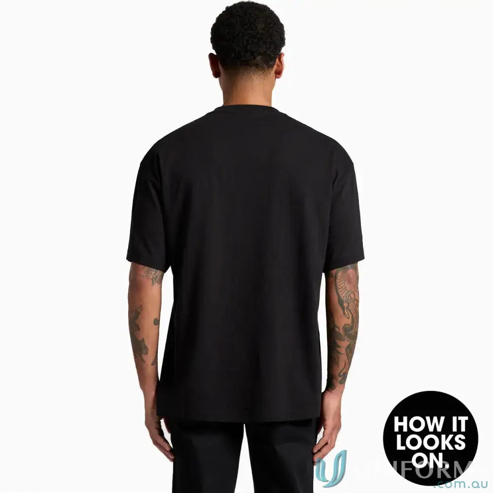 Black men’s street tee featuring wide neck ribbing in the Lob Oversize Tee style