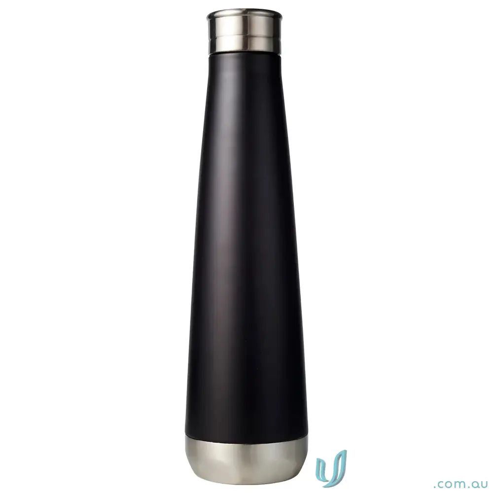 Sleek black Lotus 500ml stainless steel double-walled vacuum insulated water bottle
