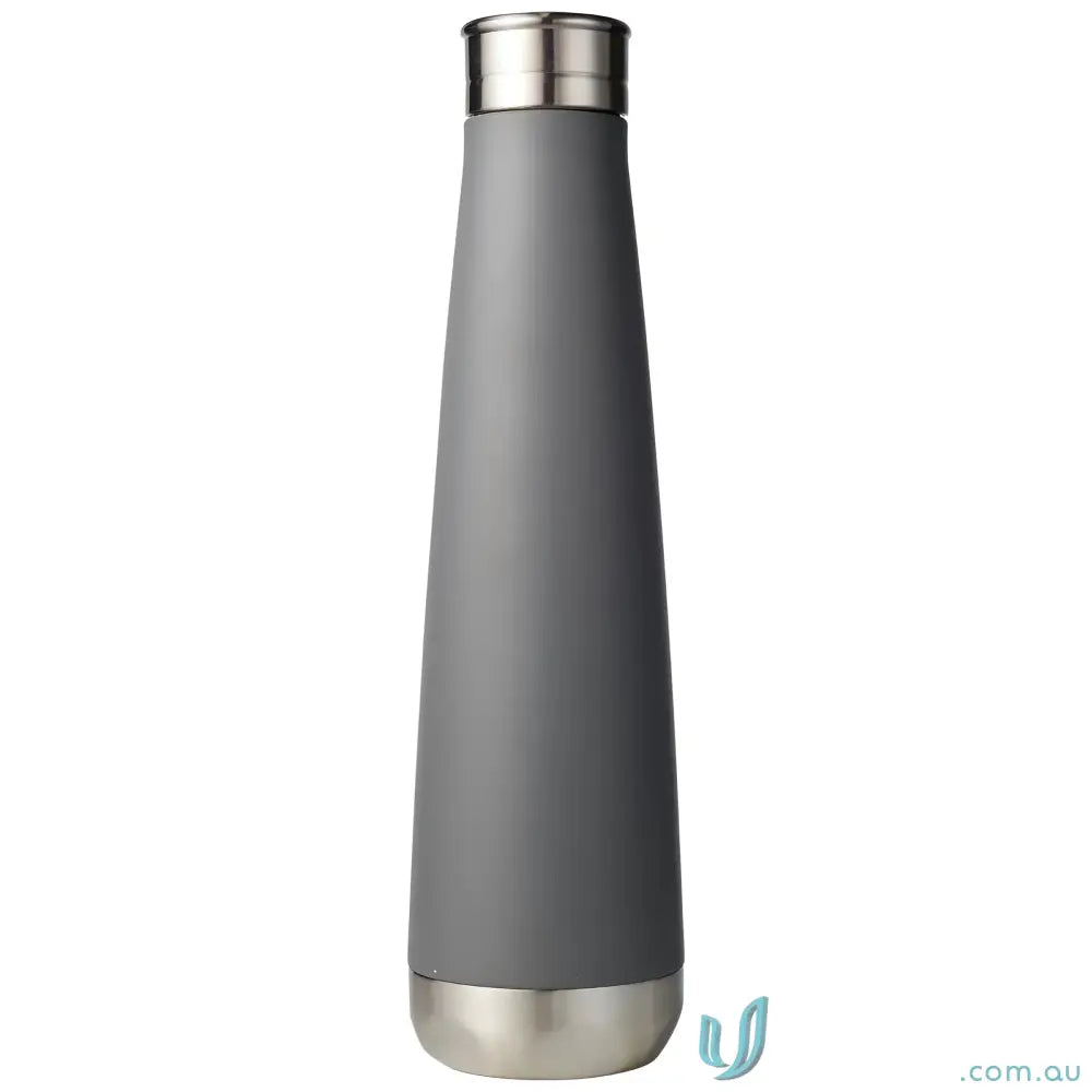 Gray insulated water bottle made of stainless steel, double-walled for hot or cold drinks