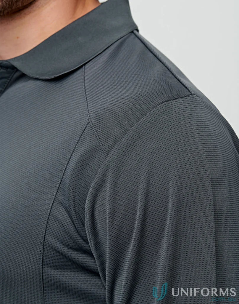 Dark gray ps89 Lucky Bamboo LS Polo with raglan sleeves and structured bamboo charcoal interlock fabric