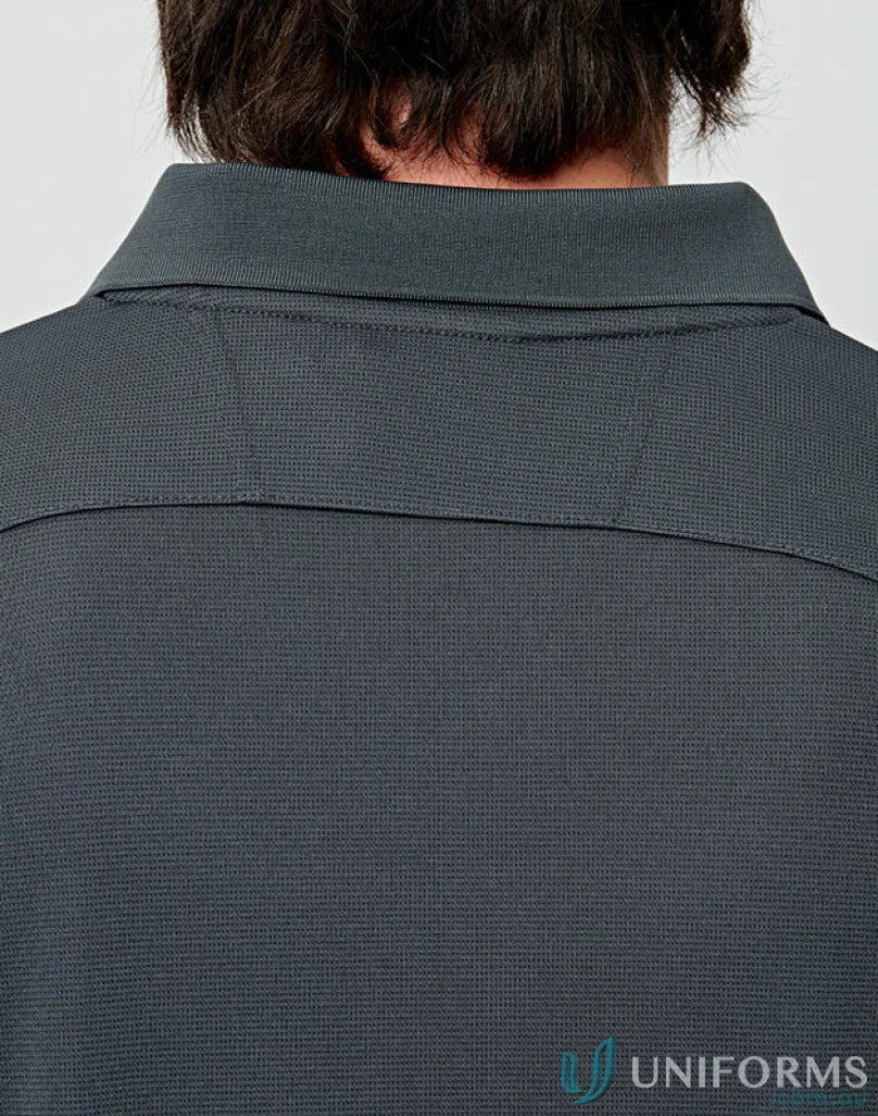 Lucky Bamboo LS Polo in dark gray bamboo charcoal interlock fabric, long sleeve polo