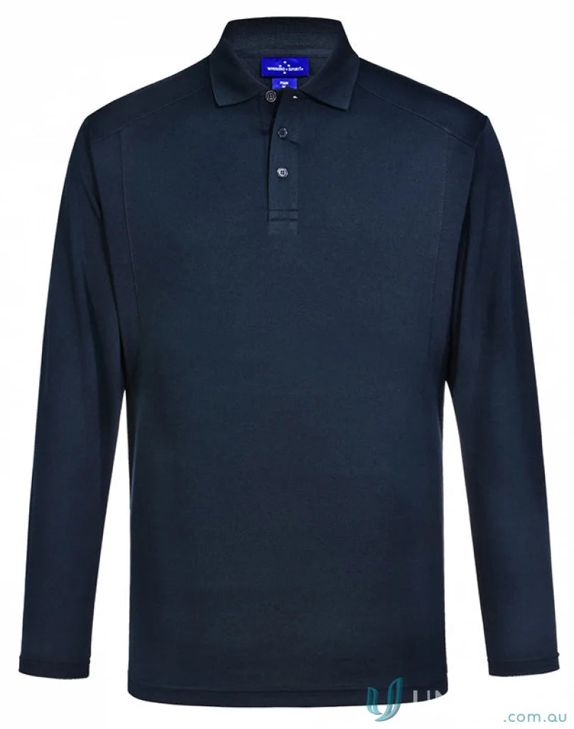 Lucky Bamboo LS Polo in dark blue bamboo charcoal interlock long sleeve polo shirt