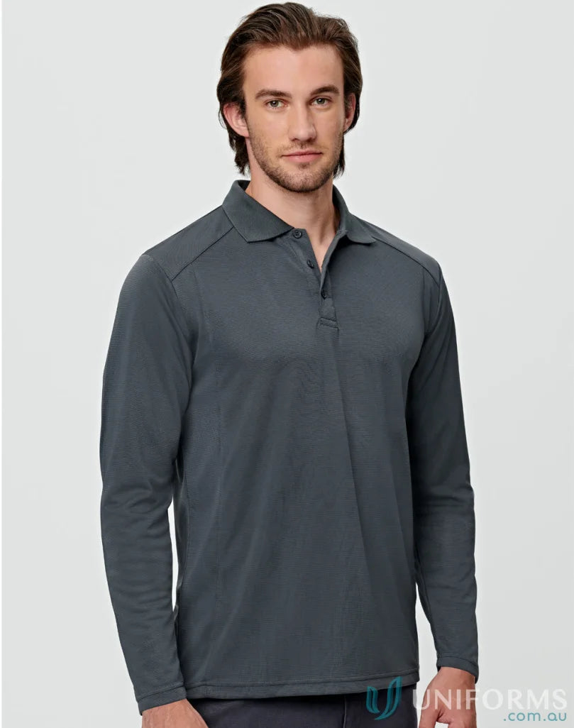 Lucky Bamboo LS Polo in dark gray with bamboo charcoal interlock fabric and long sleeve style