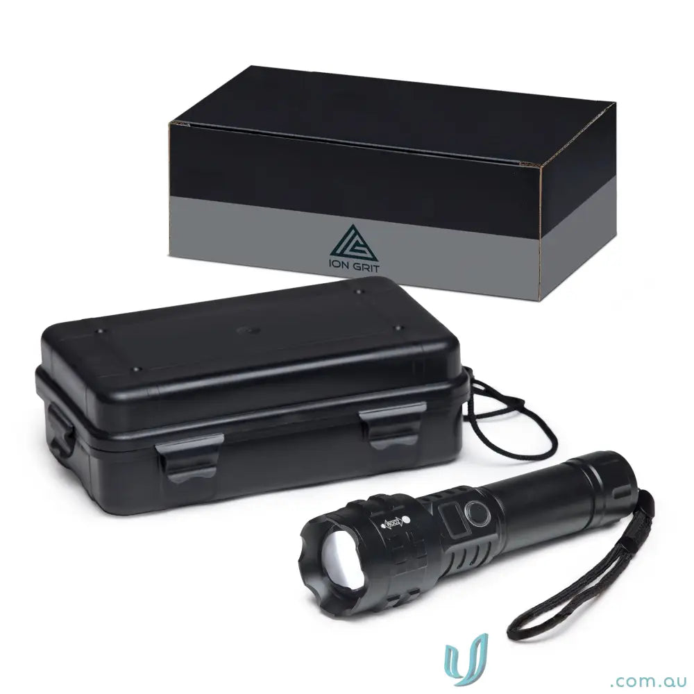 Black LuminaPro Torch with 15W XHP70 LED, adjustable zoom, in durable case and box