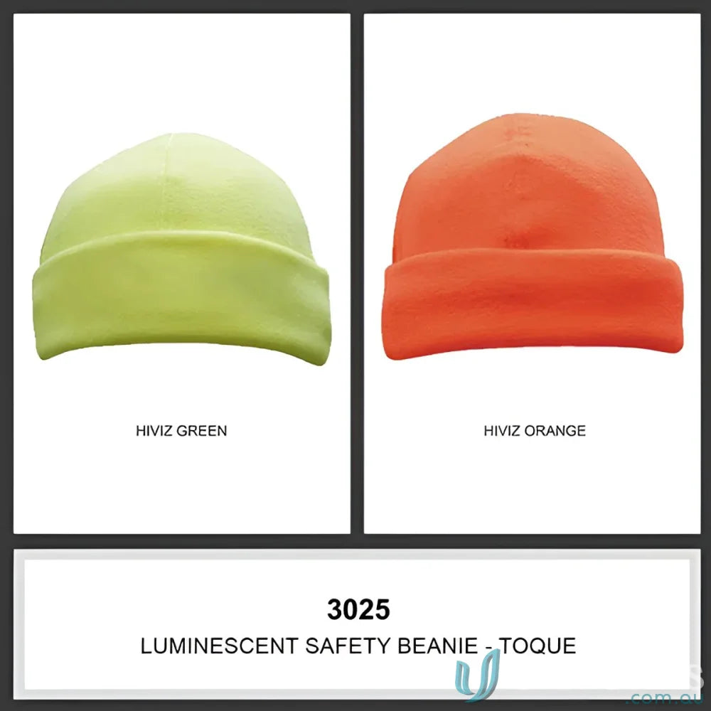 Two hi-viz safety beanies from Luminescent Safety Beanie, perfect for workwear uniforms