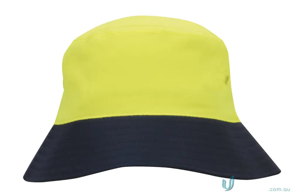 Luminescent Safety Bucket Hat with yellow crown and blue brim for workwear or uniforms