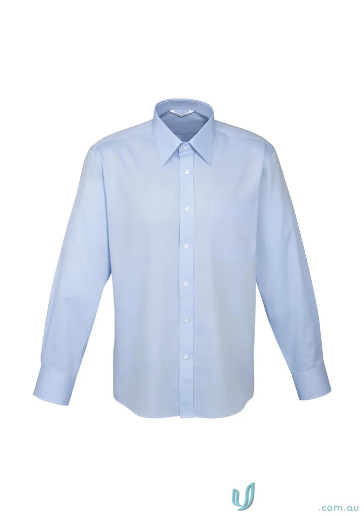 Light blue Luxe Premium Cotton LS Shirt with classic collar, perfect for stylish men