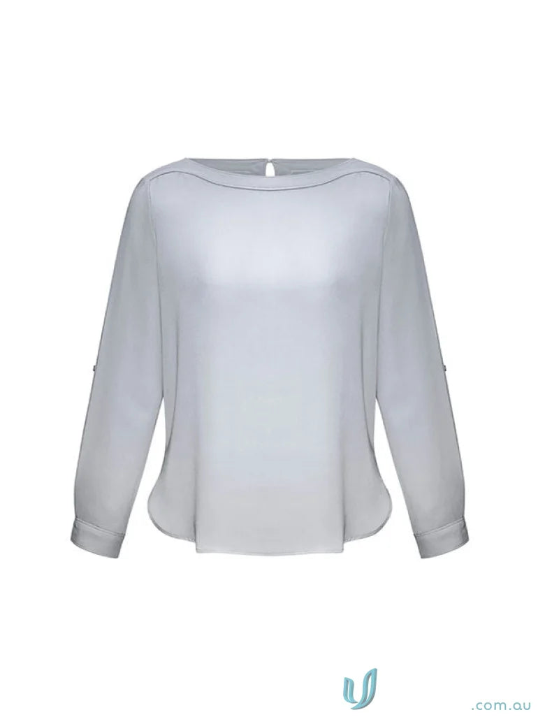 Light gray womens Madison Boatneck Blouse with a finely stitched boatneck in mechanical stretch fabric
