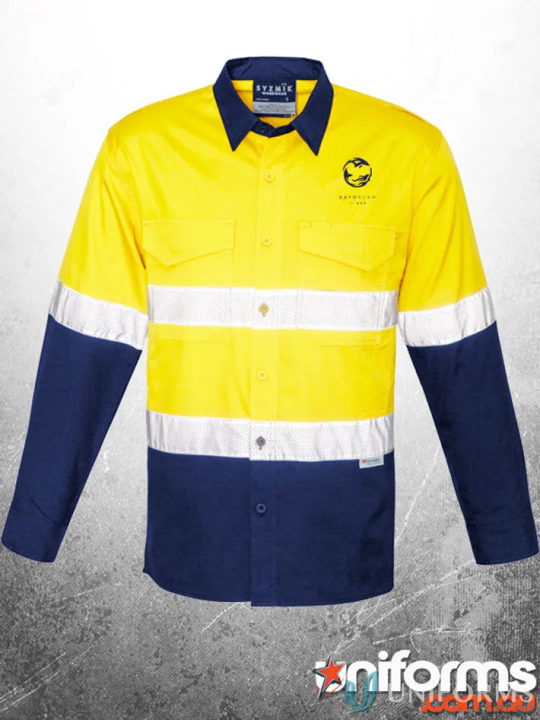 Yellow and navy blue long-sleeved Rugged Cooling Taped Vis Spliced Shirt for work