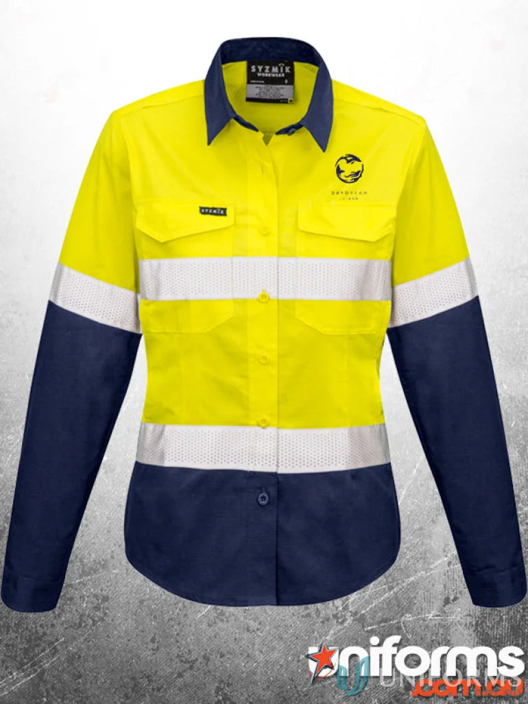 Women’s rugged cooling taped hi-vis work shirt for safety and comfort on site