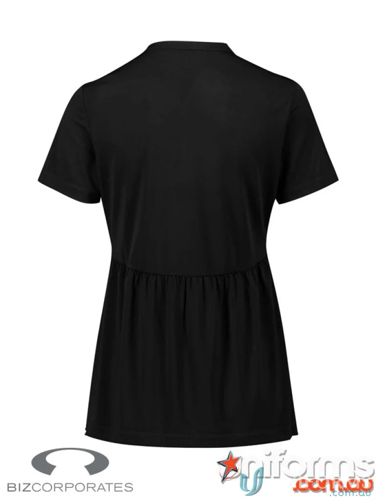 Black short-sleeved mali stretch tunic jersey t-top featuring comfy stretch fabric