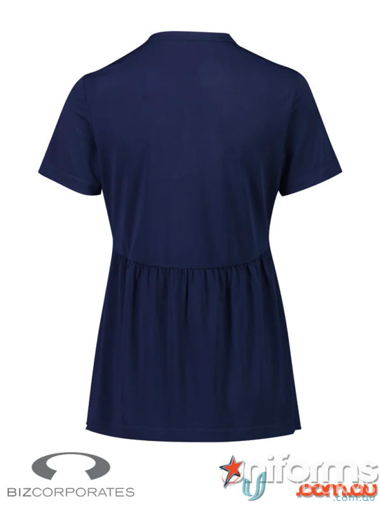 Navy blue Mali Stretch Tunic T-Top worn as a comfy jersey T-top for women