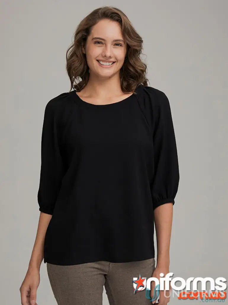 Black three-quarter sleeve blouse from City Collection Marilyn made with recycled polyester luxury