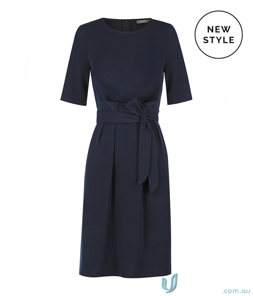 Navy blue tie-waist Mason SS Dress perfect for casual fit or uniforms