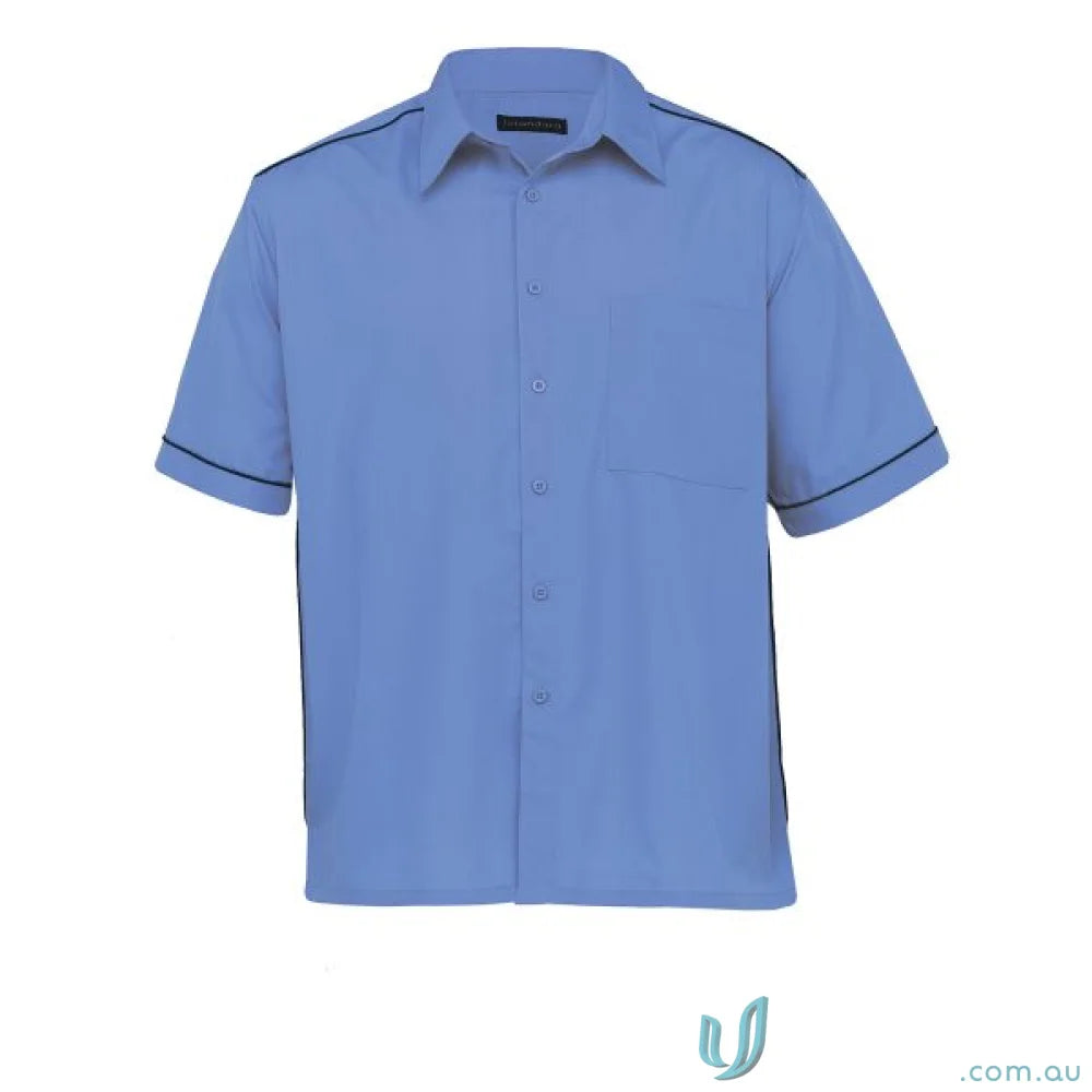 Blue short-sleeved button-down shirt from Matrix Teflon Poplin work uniform collection