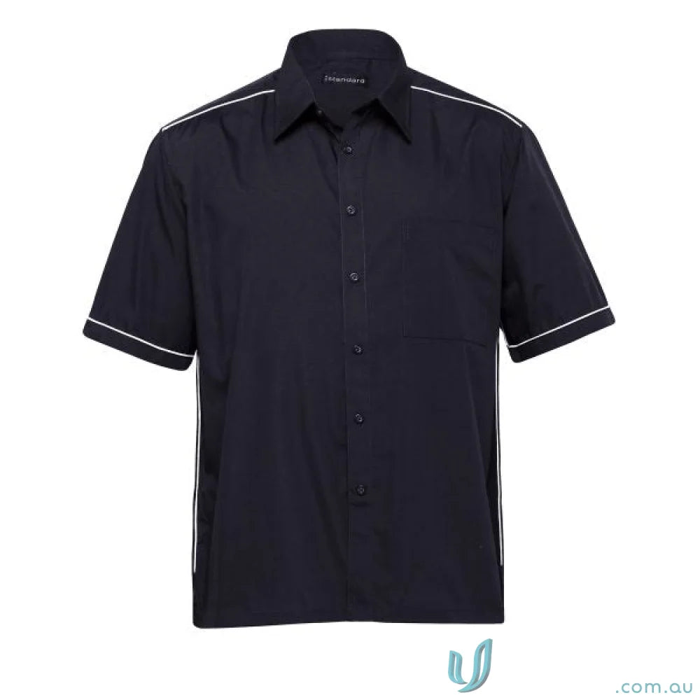 Navy short-sleeved shirt with white trim from Matrix Teflon Poplin work uniform collection