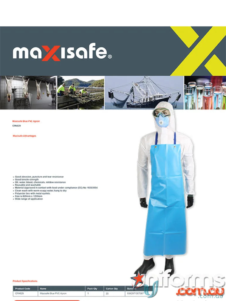 Protective blue apron from Maxisafe for work uniforms and workwear safety gear