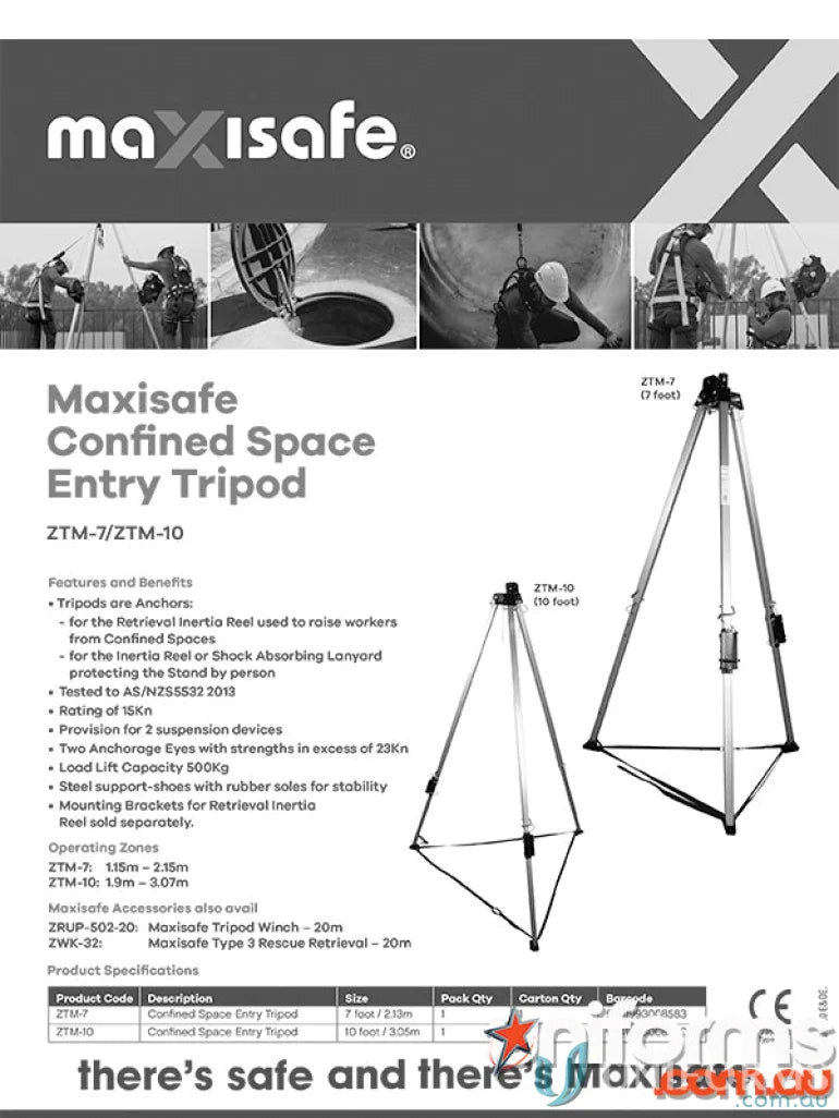 Maxisafe Confined Space Entry Tripod with Retrieval Inertia Reel for safe space entry