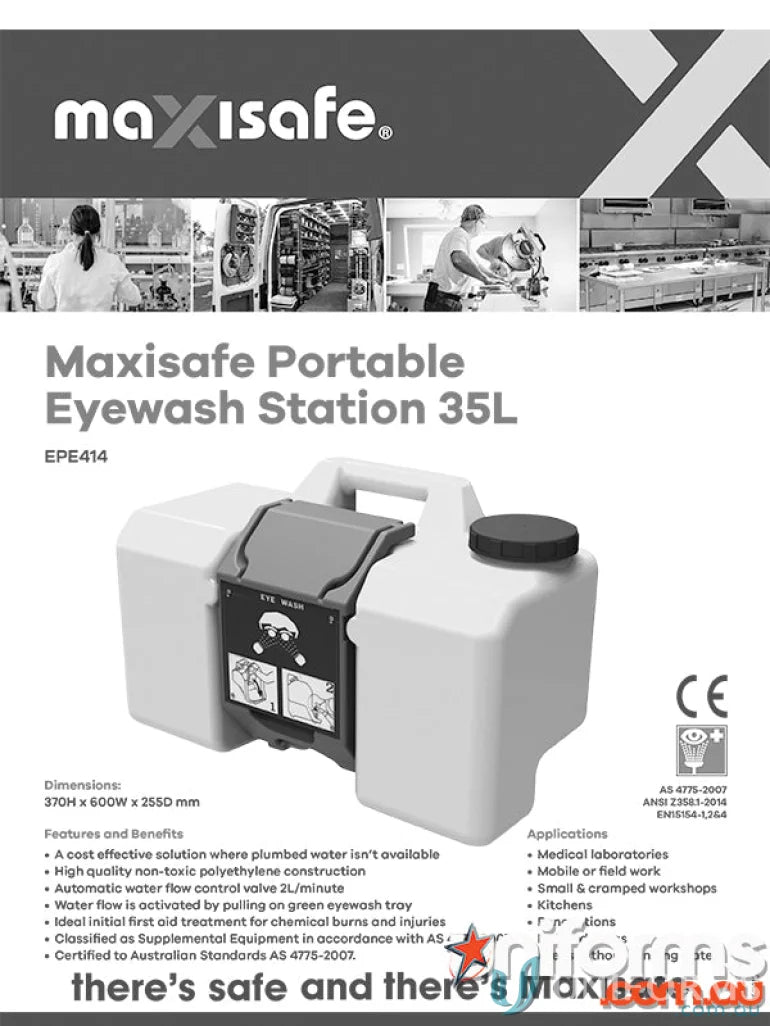 Maxisafe Portable Eye Wash Station 35 ltr with water flow for workwear safety