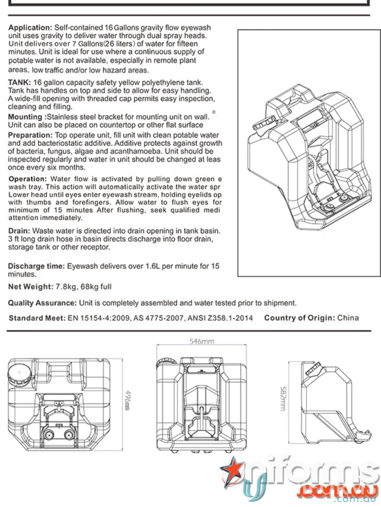 Maxisafe Portable Eye Wash Station 60 ltr with self-contained gravity flow water flow for workwear safety