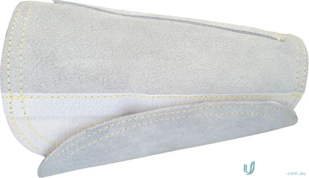 Gray suede welding sleeve from Maxisafe Reinforced Wrist Guard workwear for wrist safety