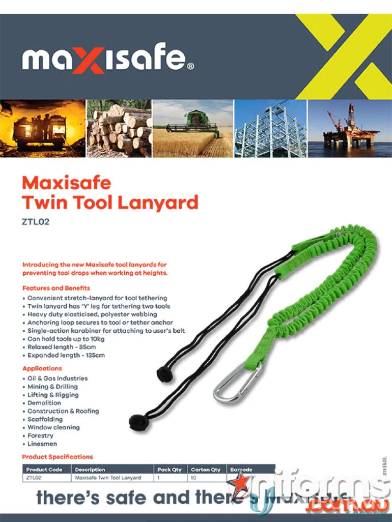 Green and black twin tool lanyard for workwear and uniforms from Maxisafe