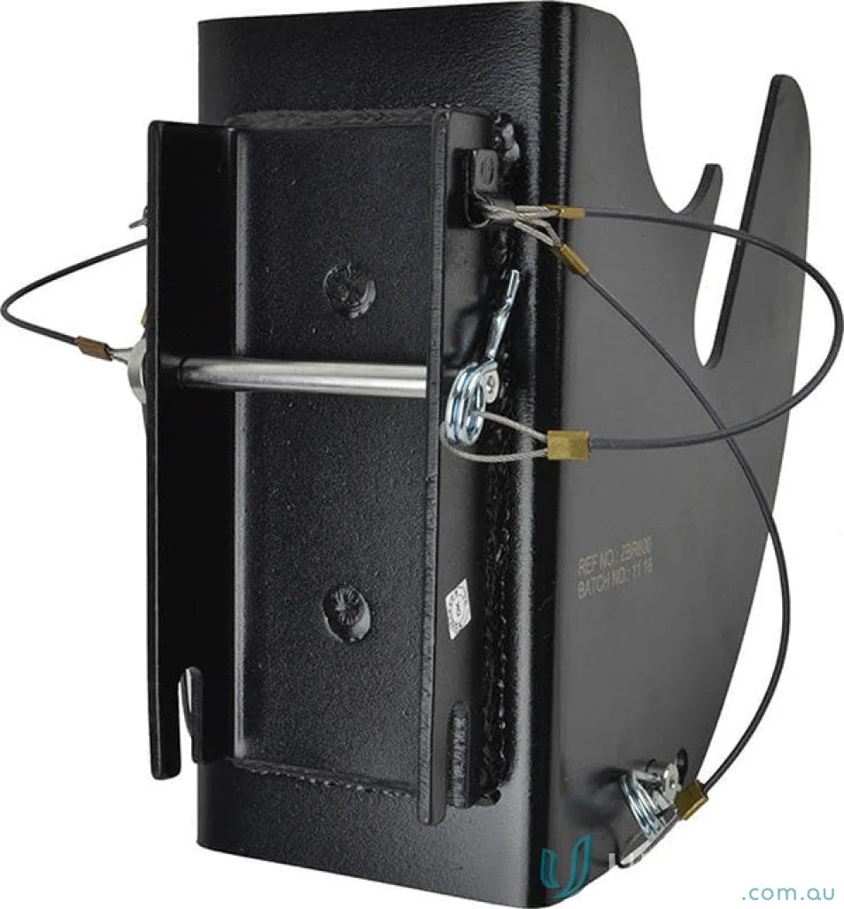 Black metal hitch receiver mounted bracket for rescue retrieval with ZWK-32 fall arrest uniforms