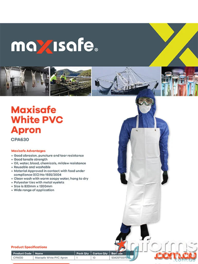 White PVC apron for work uniforms and workwear from Maxisafe Reuseable Apron