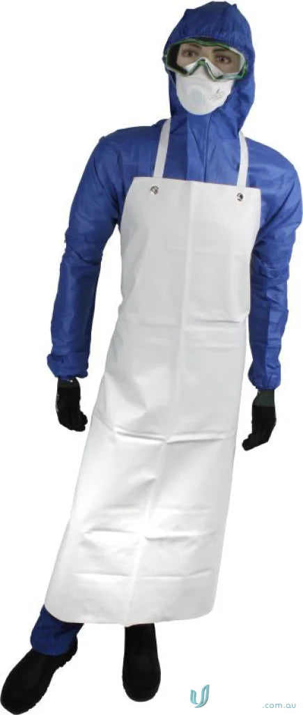 Blue protective suit with white apron ideal for workwear and professional uniforms