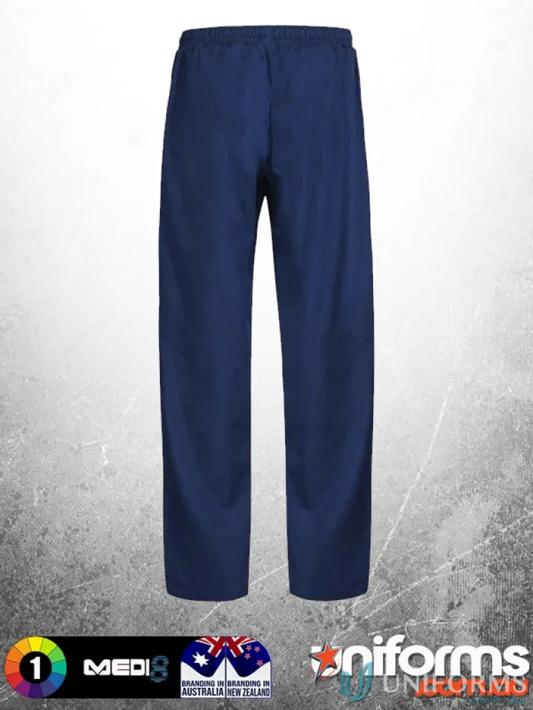 Dark blue medi8 reversible scrub pants with elastic waistband and reinforced stress points