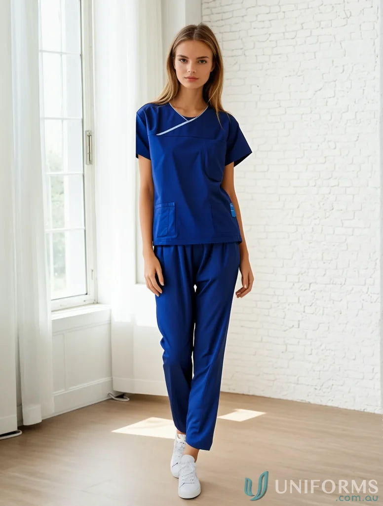 Blue med scrubs from Medi8 Unisex Reversible Scrub Top with convenient storage